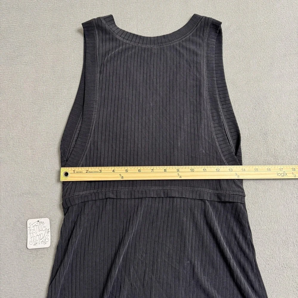 Free People Rising Sun Dress Small Black Ribbed Stretch Wrap V-Neck Front‎ Slit
